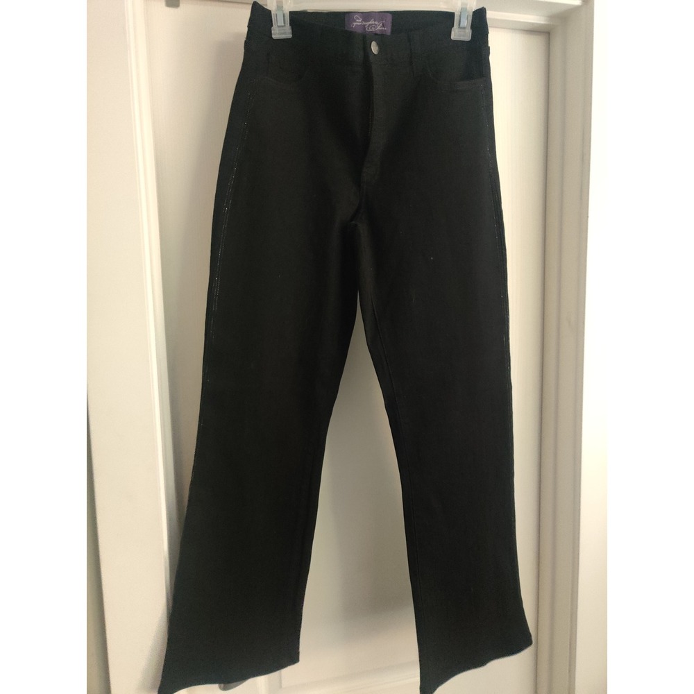 NYDJ Not Your Daughters Jeans Black Crystal Stripe Straight Leg Denim Size 6 - Picture 3 of 5